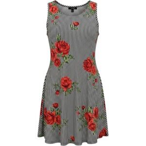 Discreet VTG 90s XL Red Rose Floral Black White Striped Tank Mini Dress Stretch